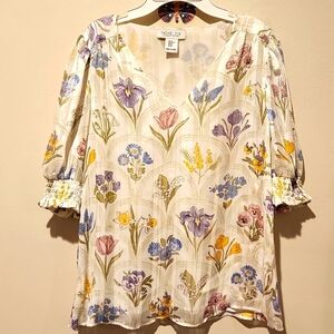 ❤️ NWOT! RACHEL ZOE FLORAL V NECK PUFF SLEEVE TOP, XS